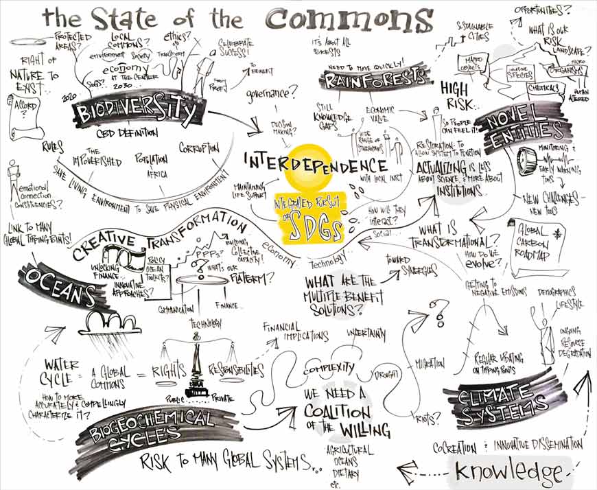 artist's rendition of the topics covered at the Our Global Commons Dialogue