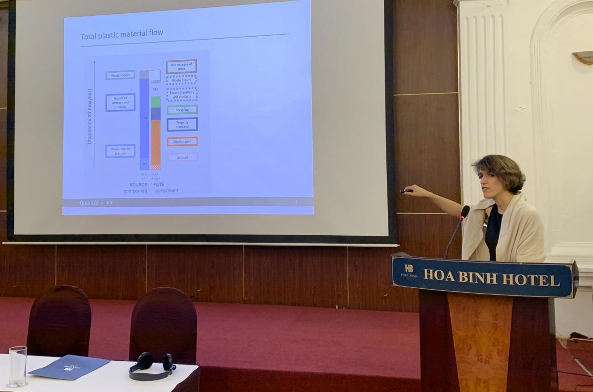 Ms. Paola Paruta - a research team member - presented the preliminary results of plastic pollution hotspot in Viet Nam 