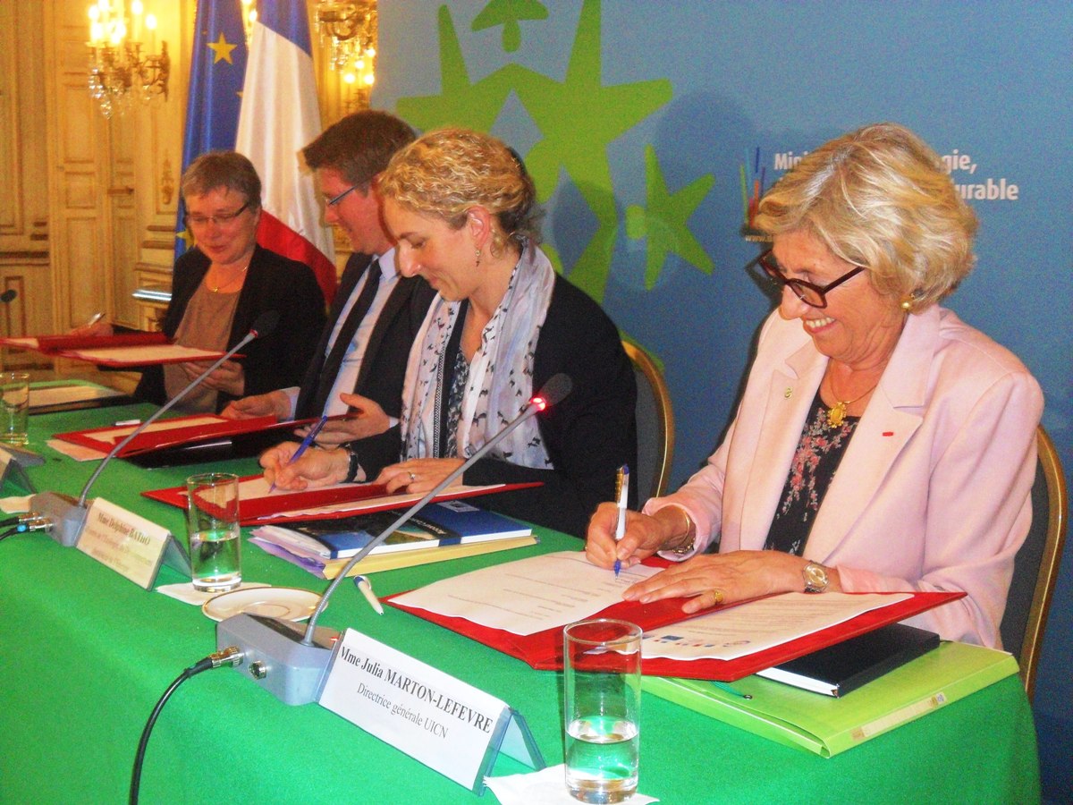 Delphine Batho, Minister of Ecology, Sustainable Development and Energy, Victorin Lurel, Minister of Overseas France, Pascal Canfin, Deputy Minister for Development and Anne Paugam, CEO of the French Development Agency sign a new agreement with the...
