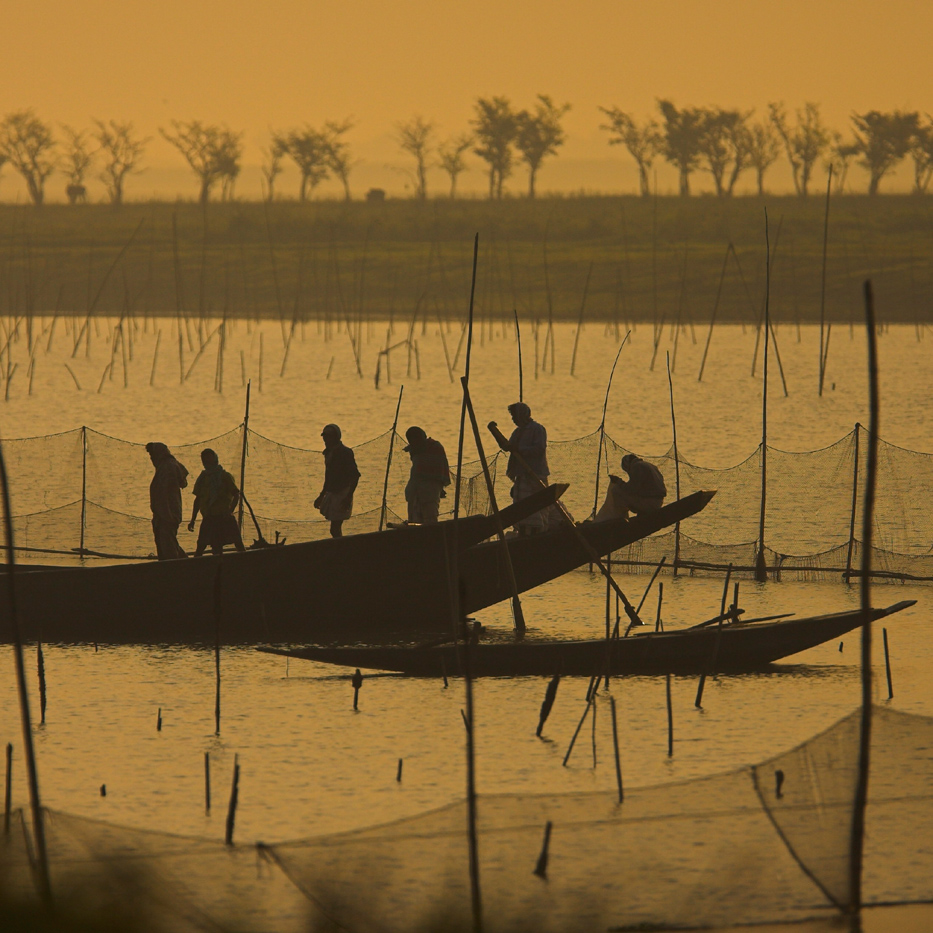 Local people fishing in Tanguar Hoar, north-east Bangladesh