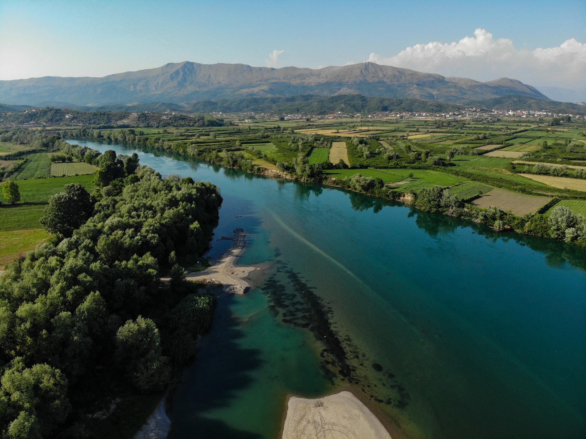Aerial view of the Buna River in Albania  