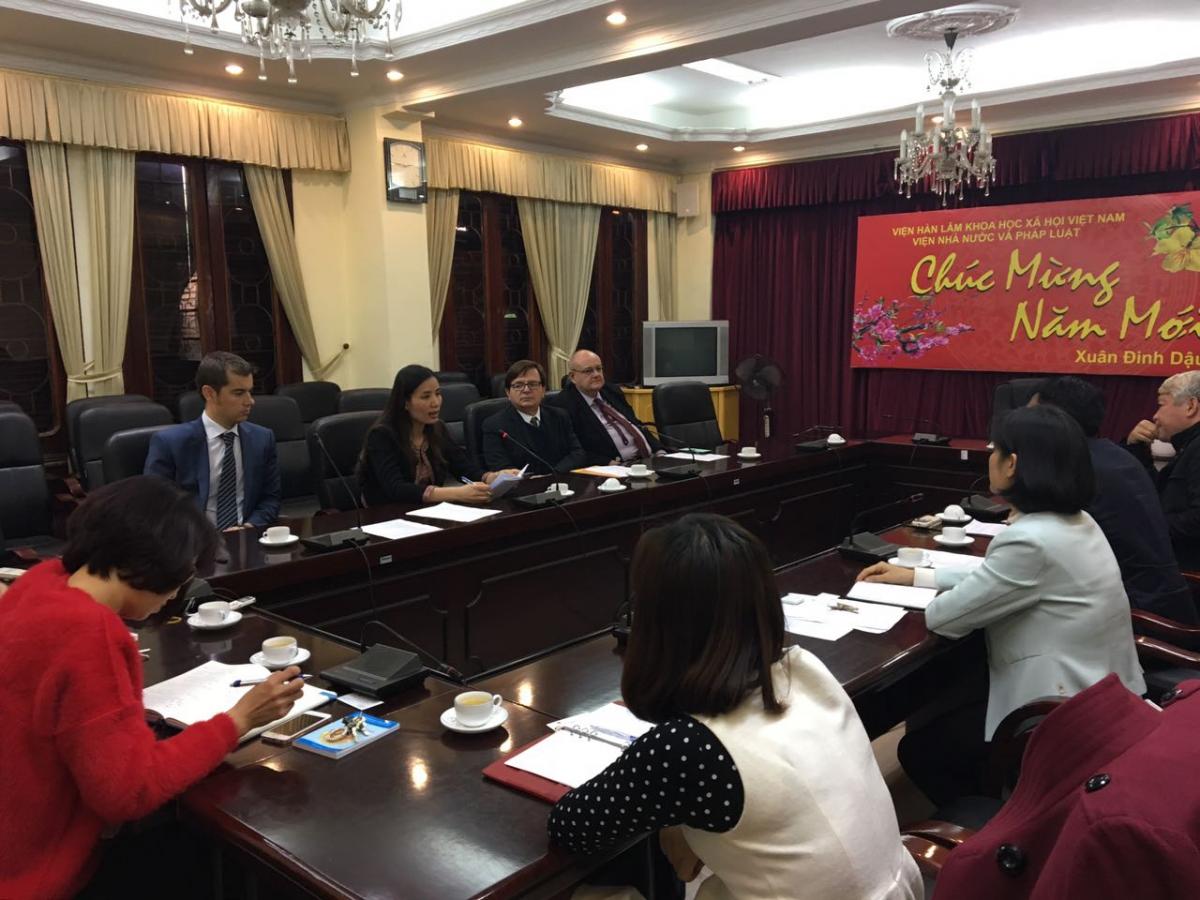 WCEL Chair in Vietnam 2017 - Hanoi Institute for State and Law, meeting with Director and Senior Faculty Director Dr. Nguyen Duc Minh with Amb. Marco Antonio Diniz Brandao and diplomat Mr. Ibere Barbosa