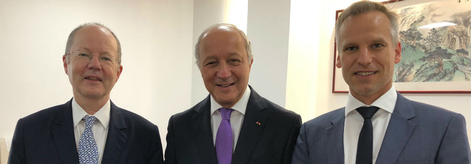 ClientEarth CEO James Thornton, Chair of the Paris Agreement on Climate Change Laurent Fabius and Head of ClientEarth’s China office, Dimitri de Boer