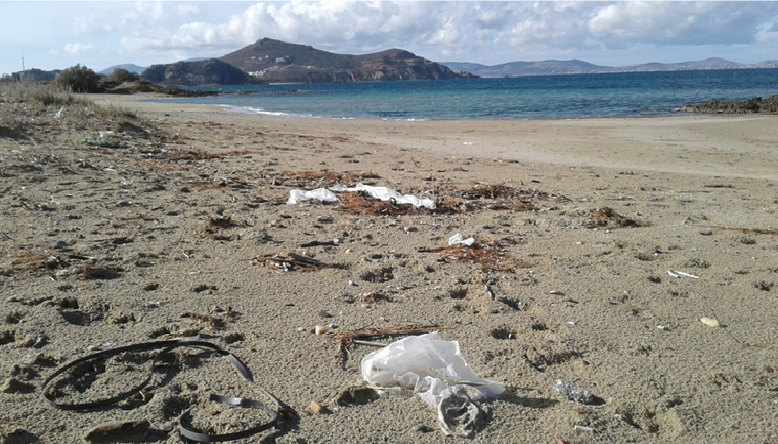Plastics on the shore of Naxos, Greece
