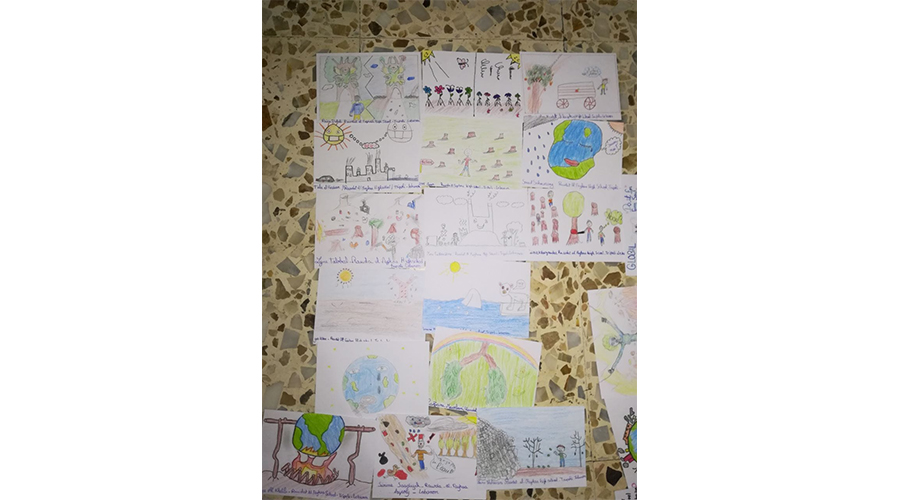 Display of postcards after coloring session in Lebanon