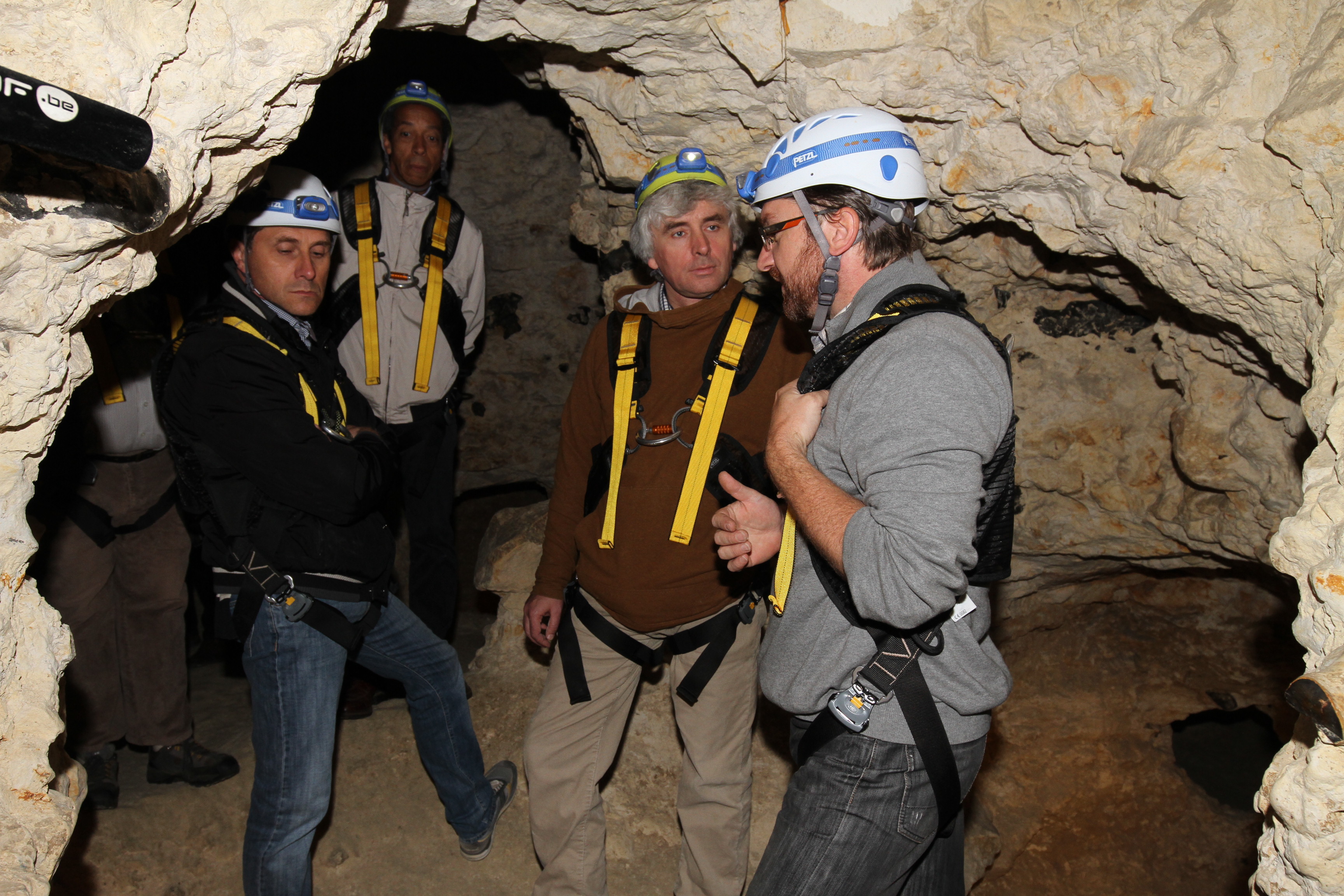 Underground in La Malogne, with (L) fellow evaluator Aniello Aloia, and representatives of the candidature.