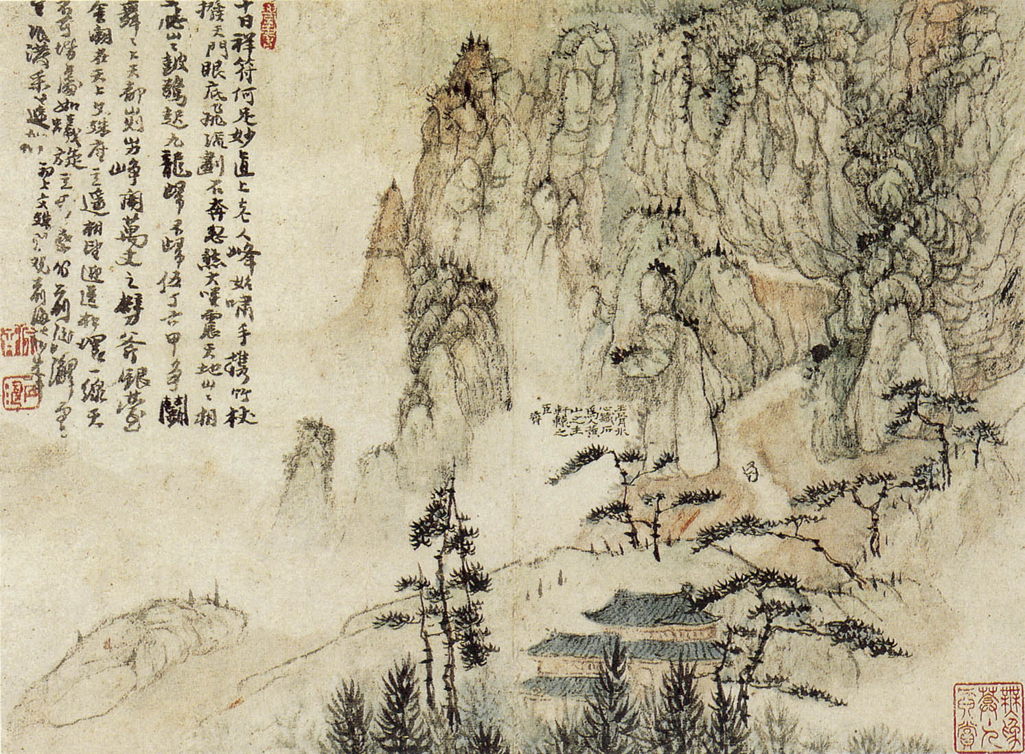 Ink painting and scroll of Mount Huangshan by Shitao in 1670
