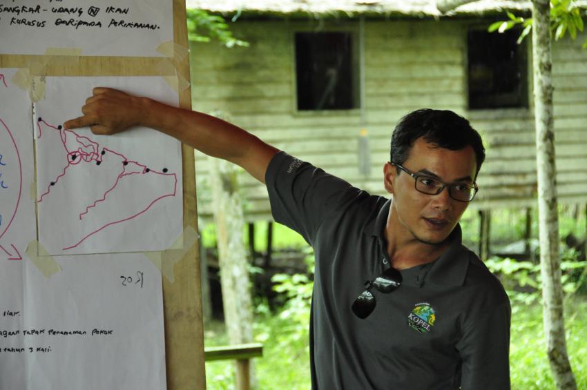 Neville Yapp (Forever Sabah) illustrating the locations of villages within the Lower Kinabatangan-Segama Wetlands Ramsar Site