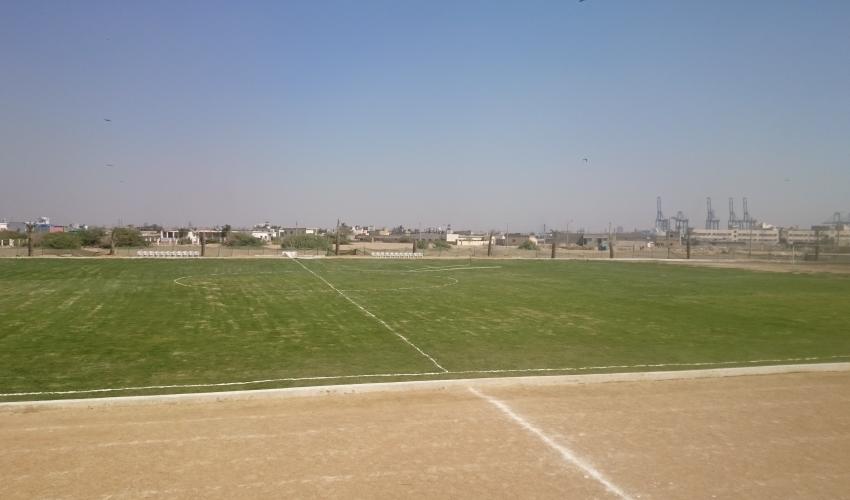A large green football field