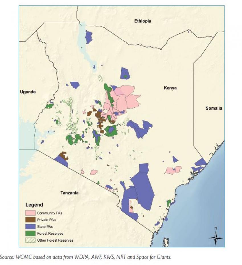 Map of Kenyan protected areas by governance types