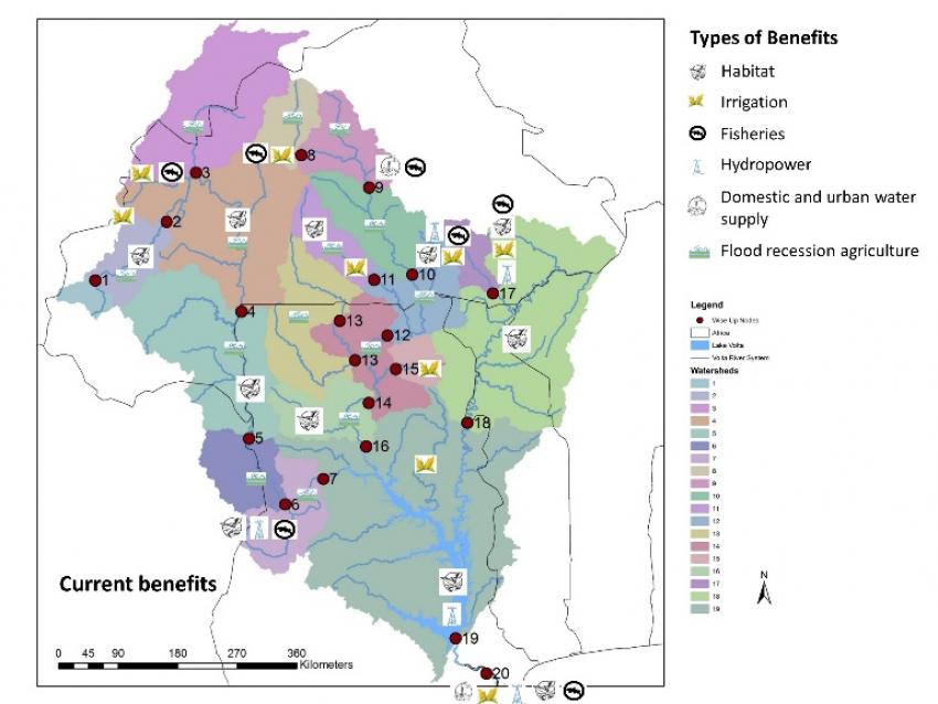 Map of key benefitsin the Volta River Basin