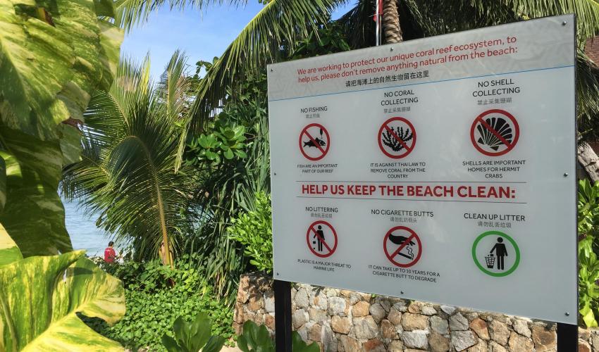 Sign board providing guests with beach guidelines