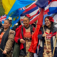 Pacific Island women at the World Climate March in Glasgow, Scotland ©IUCN/Claire Warmenbol
