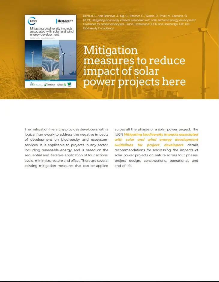 t Guidelines for project developers Mitigation  measures to reduce  impact of solar  power projects