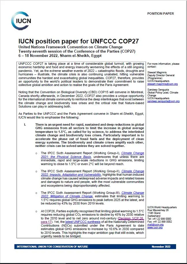 IUCN COP27 position paper thumbnail