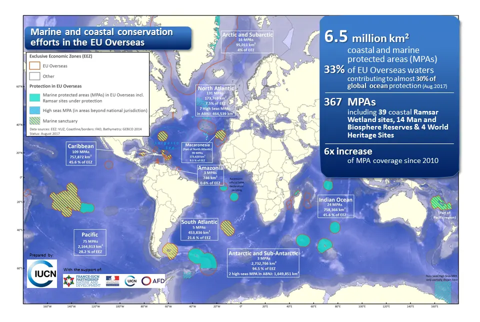EU Overseas marine conservation efforts on a global map
