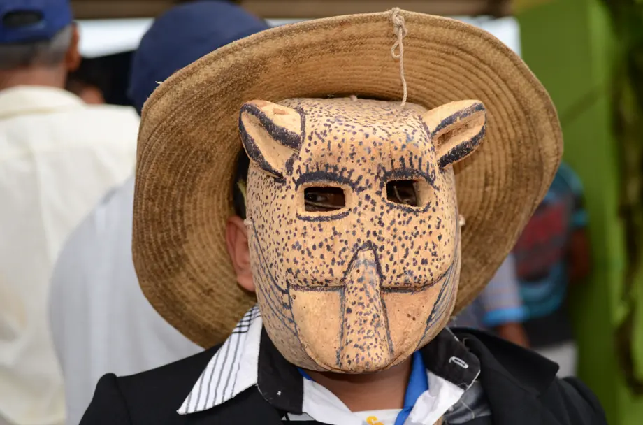At the festivities in central Mexico it is common for rural communities to use masks, decorations and costumes depicting the jaguar 