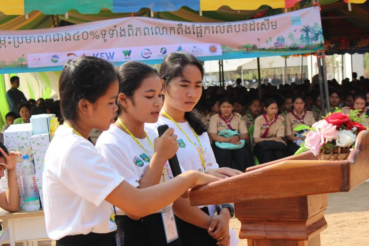 Students participate in the poetry reading during the World Wetlands Day celebration in Cambodia