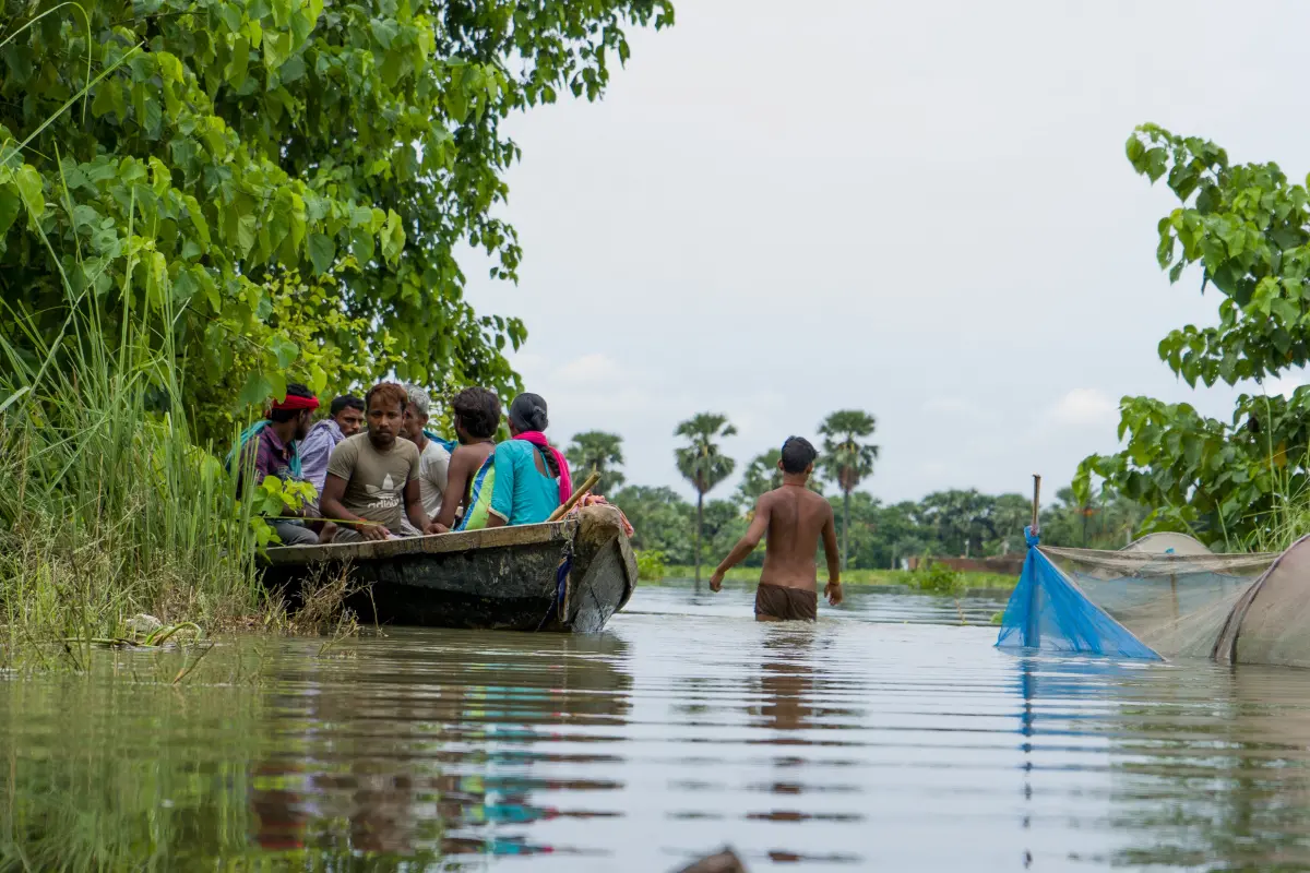 People stranded in the flood of Bihar, India.