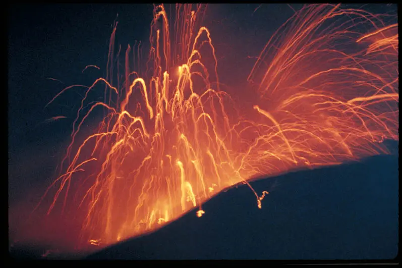 Lava fountain (Hawaiian type eruptions) in the Hawaii Volcanoes National Park