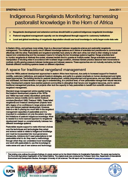 Briefing Note - Indigenous Rangelands Monitoring: harnessing pastoralist knowledge in the Horn of Africa
