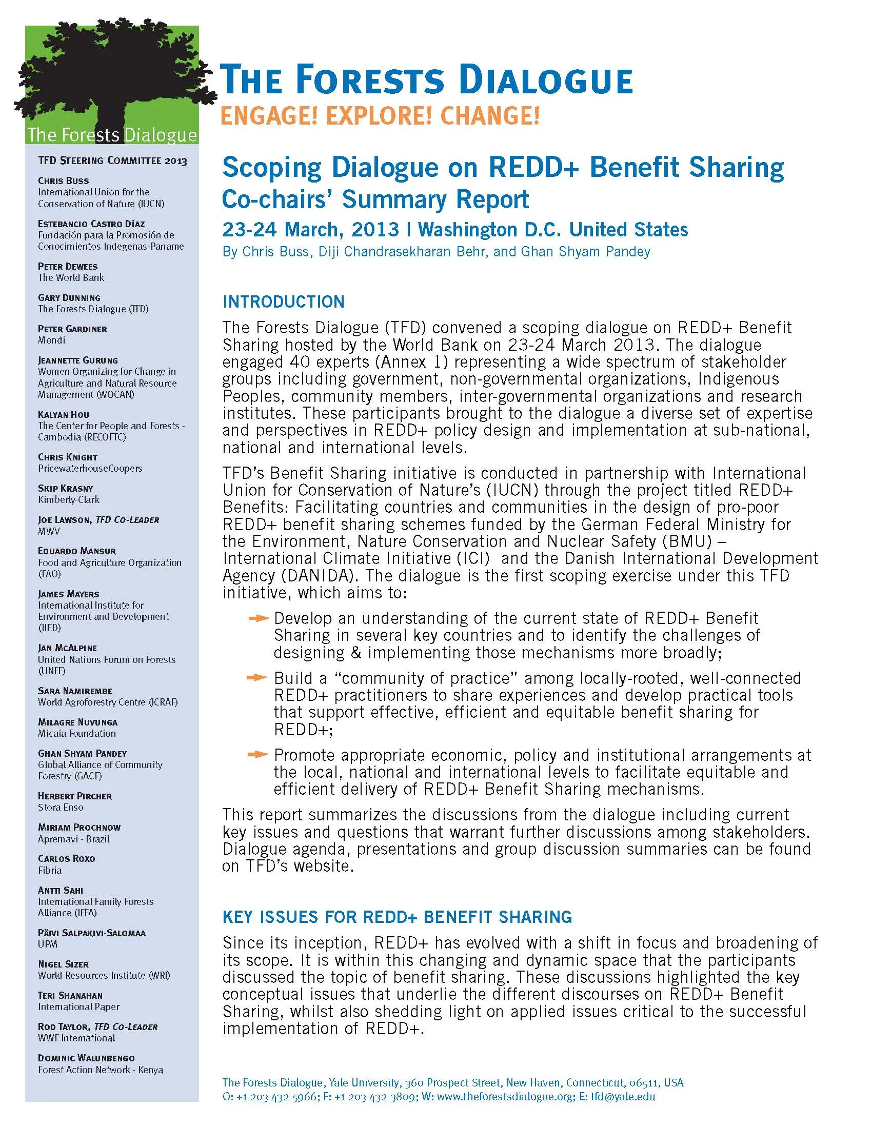 REDD+ Benefit Sharing-Co-chair's Summary Report